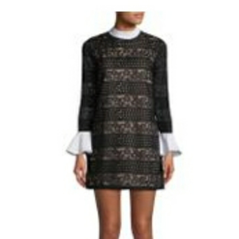 NWT English Factory Black Lace Poplin Cuff Dress